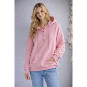 Moshu Quarter Snap Hoodie Sweatshirt Pullover Womens Small Oversized Peach Cozy